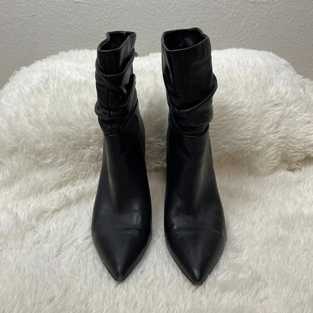 Marc Fisher Ltd Unana Boots Womens 8.5 Black Leather Slouchy Ankle Heeled‎